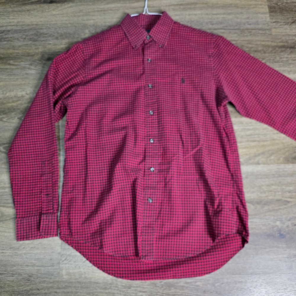 Ralph Lauren Medium Button Down Shirt‎ Mens Red Gingham Plaid Long Sleeve